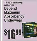 Key Food Depend maximum absorbency underwear offer