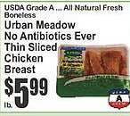 Key Food Urban meadow no antibiotics ever thin sliced chicken breast offer