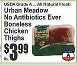 Key Food Urban meadow no antibiotics ever boneless chicken thighs offer