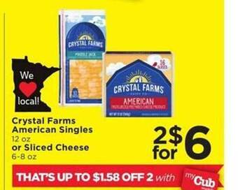 Cub Foods Crystal farms american singles or sliced cheese offer