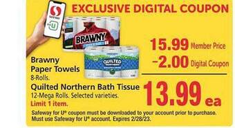 Safeway Brawny paper towels, quilted northern bath tissue offer