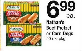 Safeway Nathan's beef pretzel or corn dogs offer