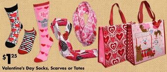 Dollar Tree Valentine's day socks, scarves or totes offer