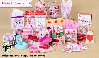 Dollar Tree Valentine treat bags, tins or boxes offer