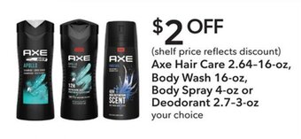 Publix Axe Hair Care 2.64-16-oz, Body Wash 16-oz, Body Spray 4-oz or Deodorant 2.7-3-oz offer