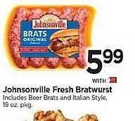 Tops Johnsonville fresh bratwurst offer