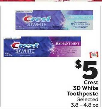 Weis Markets Crest 3d white toothpaste offer