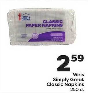 Weis Markets Weis simply great classic napkins offer