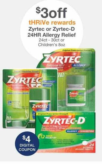 Kinney Drugs Zyrtec or zyrtec-d 24hr allergy relief offer