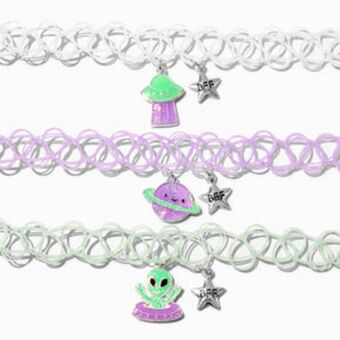 Claire's Best friends glow in the dark alien tattoo choker necklaces - 3 pack offer