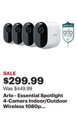 Best Buy Arlo - essential spotlight 4-camera indoor/outdoor wireless 1080p surveillance system - white offer