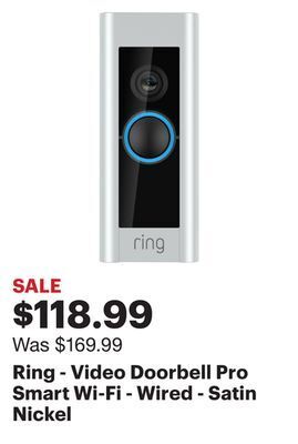 Best Buy Ring - video doorbell pro smart wi-fi - wired - satin nickel offer