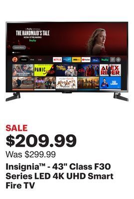 Best Buy Insignia™ - 43" class f30 series led 4k uhd smart fire tv offer