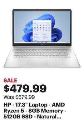 Best Buy Hp - 17.3" laptop - amd ryzen 5 - 8gb memory - 512gb ssd - natural silver offer
