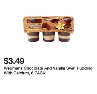 Wegmans Wegmans chocolate and vanilla swirl pudding with calcium, 6 pack offer