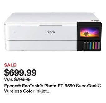Office Depot Epson® ecotank® photo et-8550 supertank® wireless color inkjet all-in-one printer offer