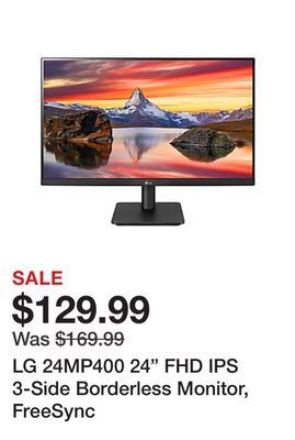 Office Depot Lg 24mp400 24" fhd ips 3-side borderless monitor, freesync offer