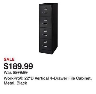 Office Depot Workpro® 22"d vertical 4-drawer file cabinet, metal, black offer