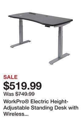 Office Depot Workpro® electric height-adjustable standing desk with wireless charging, 60"w, black offer