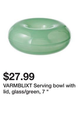 Ikea Varmblixt serving bowl with lid, glass/green, 7 " offer