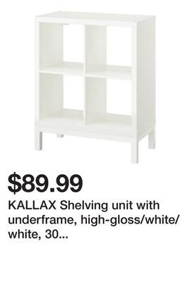 Ikea Kallax shelving unit with underframe, high-gloss/white/white, 30 3/8x37 " offer
