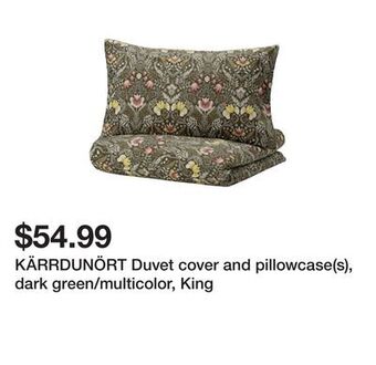 Ikea Kärrdunört duvet cover and pillowcase(s), dark green/multicolor, king offer