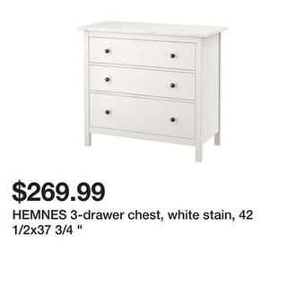 Ikea Hemnes 3-drawer chest, white stain, 42 1/2x37 3/4 " offer
