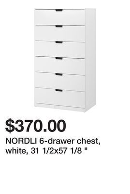 Ikea Nordli 6-drawer chest, white, 31 1/2x57 1/8 " offer