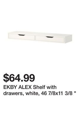 Ikea Ekby alex shelf with drawers, white, 46 7/8x11 3/8 " offer