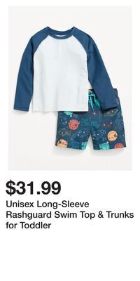 Old Navy Unisex long-sleeve rashguard swim top & trunks for toddler offer