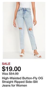 Old Navy High-waisted button-fly og straight ripped side-slit jeans for women offer