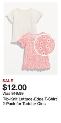 Old Navy Rib-knit lettuce-edge t-shirt 2-pack for toddler girls offer