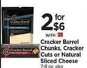 Tops Cracker barrel chunks, cracker cuts or natural sliced cheese offer
