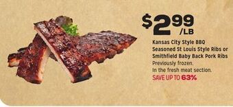 Grocery Outlet Kansas city style bbq seasoned st louis style ribs or smithfield baby back pork ribs offer