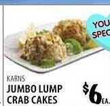 Karns Karns jumbo lump crab cakes offer