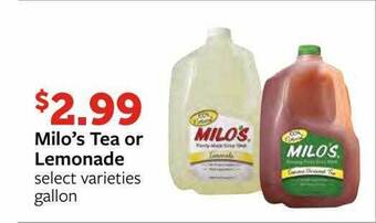 Fareway Milo's tea or lemonade offer