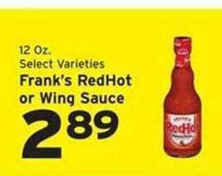 Hannaford Frank's redhot or wing sauce offer