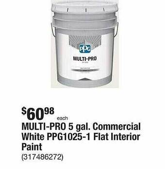 The Home Depot Multi-pro 5 gal. commercial white ppg1025-1 flat interior paint offer
