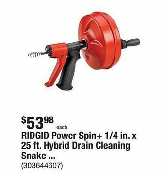 The Home Depot Ridgid power spin+ hybrid drain cleaning snake ... offer