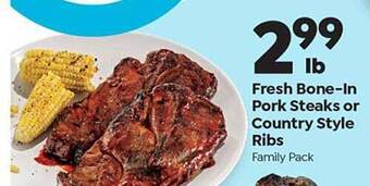 Save a Lot Fresh bone-in pork steaks or country style ribs offer