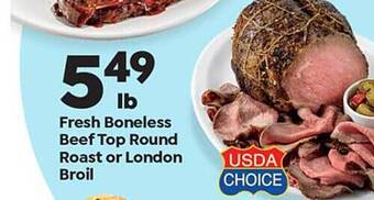 Save a Lot Fresh boneless beef top round roast or london broil offer