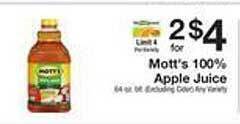 The Fresh Grocer Mott's 100% apple juice offer