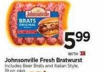 Tops Johnsonville fresh bratwurst offer