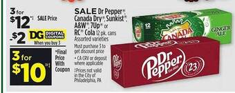 Dollar General Dr pepper canada dry sunkist a&w 7up or rc cola offer