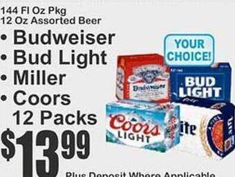 Key Food Budweiser, bud light, miller or coors offer