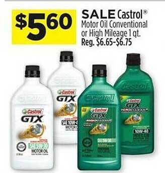 Dollar General Castrol motor oil conventional or high mileage offer
