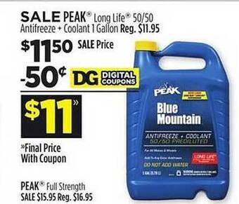 Dollar General Peak long life 50-50 antifreeze + coolant 1 gallon offer