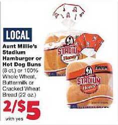 Family Fare Aunt millie's stadium hamburger or hot dog buns offer