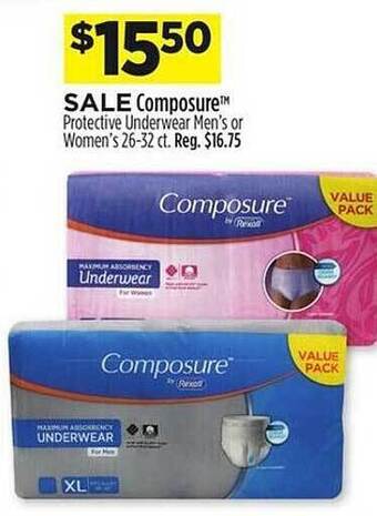 Dollar General Composure protective underwear men's or women's offer