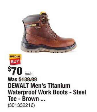 The Home Depot Dewalt men's titanium waterproof work boots - steel toe - brown size 10.5(w) offer